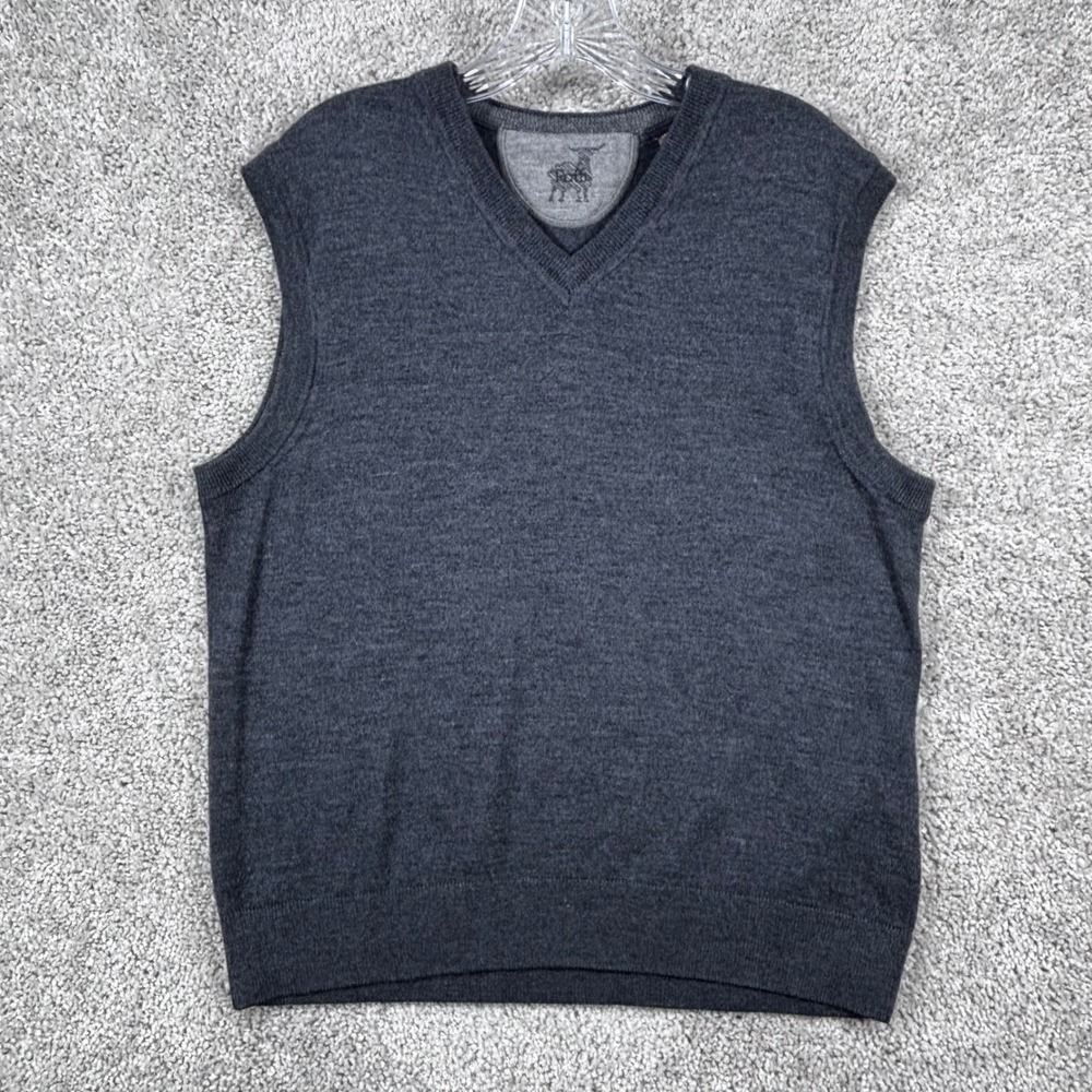 Raffi Mens Charcoal Gray 100% Extra‎ Fine Merino Wool V-Neck Sweater Vest Size L